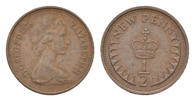 Великобритания 1/2 нового пенни 1973 Елизавета II (1952-2022) KM 914, Spink 4239 бронза 4674-424