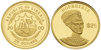 Либерия 25 долларов 2000 Нефертити  золото  PROOF  00-815-12