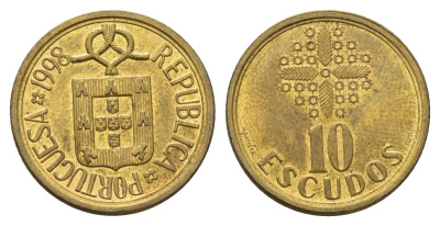 Португалия 10 эскудо 1998 KM 633 никель латунь 4675-334