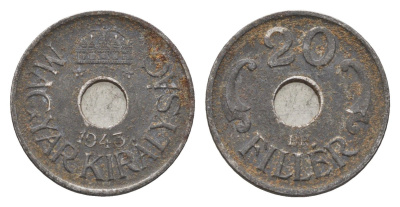 Венгрия 20 филлеров 1943 BP, редкий год KM 520 сталь 4665-1049