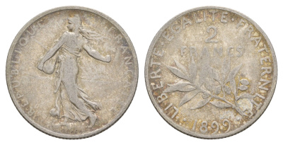 Франция 2 франка 1899 KM 845 серебро 00-00