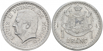 Монако 1 франк 1943 Луи II (1922-1949) KM 120 алюминий UNC 73-342