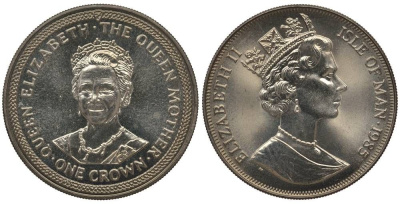 Остров Мэн 1 крона 1985 королева Елизавета (королева-мать), 85 лет Елизавете KM 221 медно-никель UNC 1078-1-43