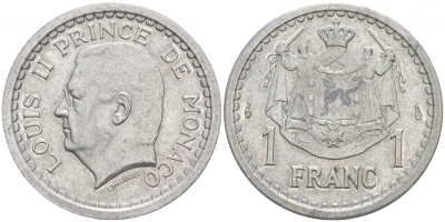 Монако 1 франк 1943 Луи II (1922-1949) KM 120 алюминий UNC 73-342