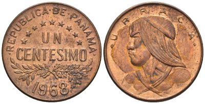 Панама 1 сентесимо 1968  KM 22 бронза  aUNC  4609-847