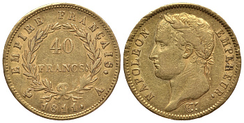 Франция 40 франков 1811 A, Наполеон в венке KM 696.1 золото 00-000-00