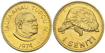Тонга 1 сенити 1974 король Тауфа’ахау Тупоу IV (1967-2006), черепаха KM 27 a латунь  UNC  220-1051