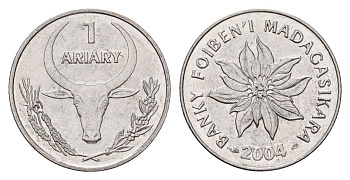 Мадагаскар 1 ариари 2004 год-тип KM 29 нержавеющая сталь UNC 4585-964
