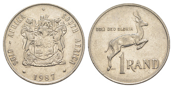 ЮАР 1 ранд 1987 антилопа спрингбок, герб KM 88a никель 4645-926