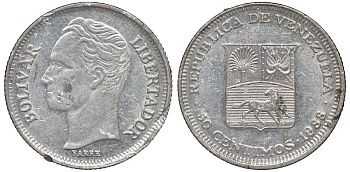 Венесуэла 50 сентимо 1988 KM 41a сталь плакированная никелем 4606-332