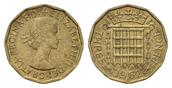 Великобритания 3 пенса 1962 Елизавета II (1952-2022) KM 900, Spink 4153 никель латунь 4671-1152