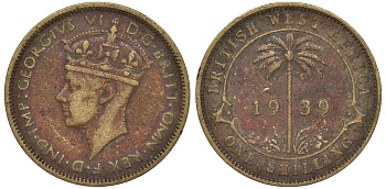 Британская Западная Африка 1 шиллинг 1939 Георг VI KM 23 никель латунь 25-1527