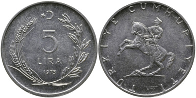 ТУРЦИЯ 5 ЛИР 1975 KM 905 нержавеющая сталь 29-136