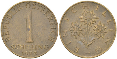 Австрия 1 шиллинг 1972 KM 2886 алюминиевая бронза 4142-1113