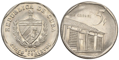 Куба 5 сентаво 2000 KM 575.2, Schoen 713, JMA MC19 сталь плакированная никелем 4115-946