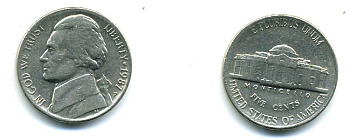 США 5 ЦЕНТОВ 1987 Р KM А192 медно-никель 59-744