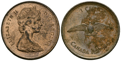Канада 1 цент 1967 птица, 100 лет конфедерации, Королева Елизавета II (1953-) KM 65 бронза 4173-1132