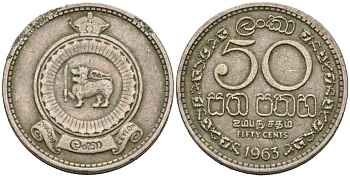 Цейлон 50 центов 1963 KM 132 медно-никель 4566-736