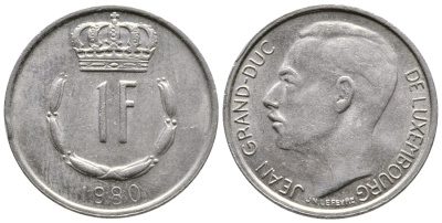 ЛЮКСЕМБУРГ 1 ФРАНК 1980 KM 55 медно-никель 4364-1016