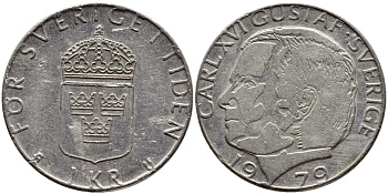 Швеция 1 крона 1979 Карл XVI Густав (1973- ) KM 852 медь плакированная медно-никелем 4397-925