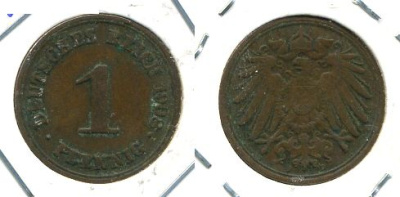 ГЕРМАНИЯ 1 ПФЕННИГ 1908 D KM 10, J 10 медь 701-321