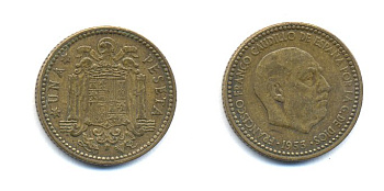 Испания 1 песета 1953 (56) Франциско Франко (1939-1975) KM 775 алюминиевая бронза 54-329