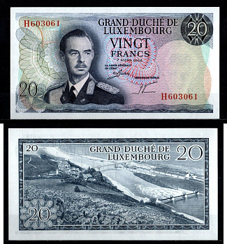 Люксембург 20 франков 1966 Pick 54 a (2) бумага UNC (пресс) 8603-19-1-2