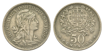 Португалия 50 сентаво 1959 голова Свободы вправо KM 577 никель латунь 4388-234