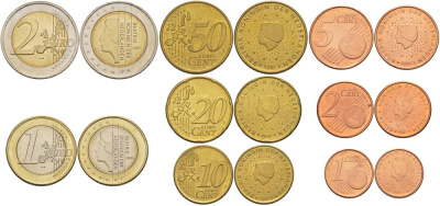 Нидерланды евронабор из 8 монет 2001 1, 2, 5, 10, 20, 50 евроцентов, 1 и 2 евро KM 210, 211, 212, 247, 248, 249, 250, 251 UNC N6-38