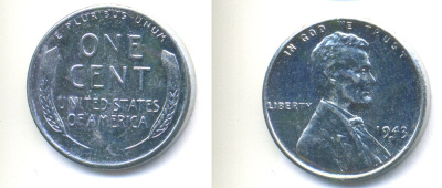 США 1 цент 1943 Авраам Линкольн KM 132 a сталь плакированная цинком 4392-711