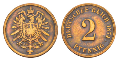 Германия 2 пфеннига 1874 G, Вильгельм I (1871-1888) KM 2, J. 2 медь 4164-258