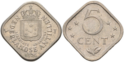 Нидерландские Антилы 5 центов 1976 Юлиана (1948-1980) KM 13 медно-никель 4595-436
