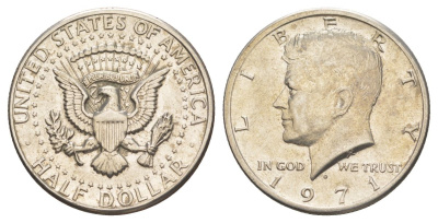 США 1/2 доллара (50 центов) 1971 D, Джон Кеннеди KM 202b медь плакированная медно-никелем aUNC 221-823