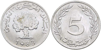ТУНИС 5 МИЛЛИМОВ 1983 ДЕРЕВО KM 282 алюминий 4402-232