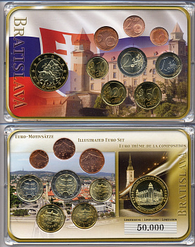 Словакия евронабор от 1 евроцента до 2 евро  включает жетон старый город Братиславы, планшет  биметалл, медно-никель  UNC  00-00