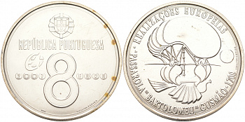 Португалия 8 евро 2007 БАРТОЛОМЕУ ДЕ ГУСМАН серебро UNC 1087-9-25
