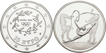 Греция 10 евро 2003 XXVIII летние Олимпийские игры 2004 года в Афинах, художественная гимнастика KM 199 серебро PROOF 1074-9-52