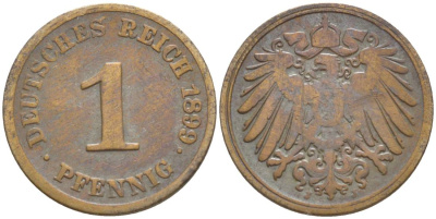 ГЕРМАНИЯ 1 ПФЕННИГ 1899 J KM 10, Jager. 10, Weege 2 медь 4528-1157