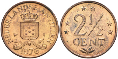 Нидерландские Антилы 2 1/2 цента 1976 Юлиана (1948-1980) KM 9 бронза 4177-345