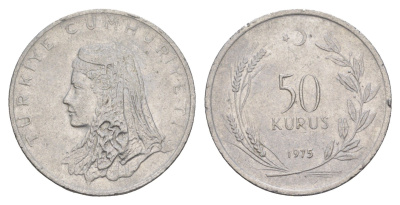 Турция 50 курушей 1975 Анатолийская невеста KM 899 нержавеющая сталь 4523-1226