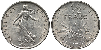Франция 1/2 франка 1976 сеятель KM 931.1, Le Franc 198.15 никель 4128-244