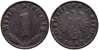 ГЕРМАНИЯ 1 РЕЙХСПФЕННИГ 1942 B КМ 97 J.369 цинк 4387-728