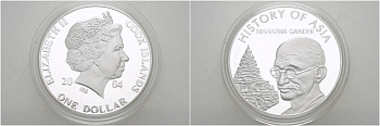 Острова Кука 1 доллар 2004 история Азии, Махатма Ганди KM 1156 медно-никель PROOF 01-146-31