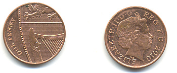 Великобритания 1 пенни 2010 Елизавета II (1952-2022) KM 1107, Spink B6 сталь плакированная медью 177-1216