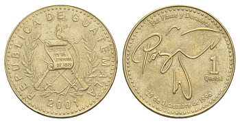 Гватемала 1 кетсаль 2001 KM 284 никель латунь 4642-834