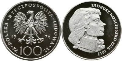 Польша 100 злотых 1976 MW, Тадеуш Костюшко (1746-1817) KM 82, Parchimowicz 274 серебро PROOF 1096-1-11