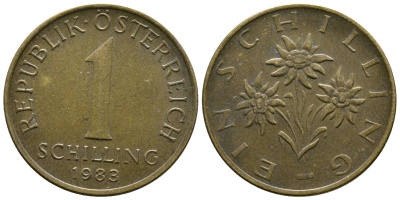 АВСТРИЯ 1 ШИЛЛИНГ 1983 KM 2886 алюминиевая бронза 3334-427