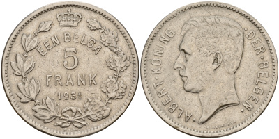 Бельгия 5 франков 1931 Belgen KM 98 никель    4157-814