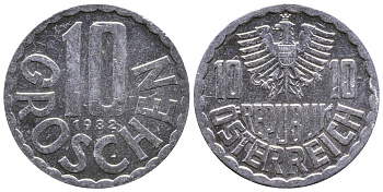 АВСТРИЯ 10 ГРОШЕЙ 1982 KM 2878 алюминий 26-1153