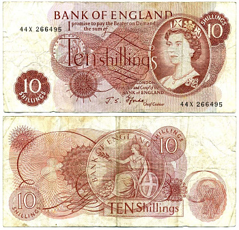 АНГЛИЯ 10 ШИЛЛИНГОВ 1966-1970 Pick 373c бумага 6312-3-4-1